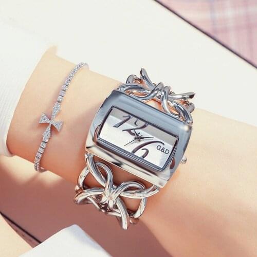 G&D Silver Womens Watches Luxury Brand Bracelet Watch Ladies Fashion Rectangle Women Quartz Wristwatch Clock relogio feminino