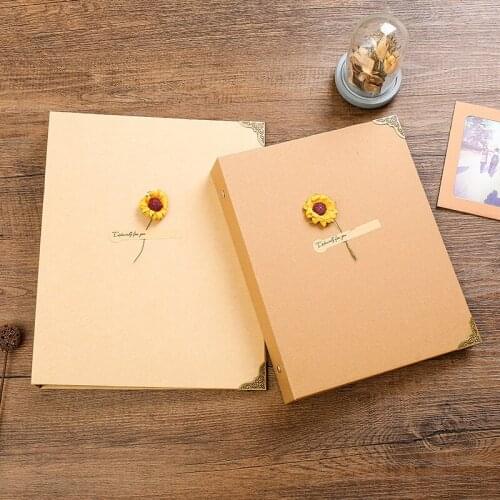DIY Viscose Photo Album Vintage Sun Flower Photo Album Kraft Paper Photo Album Sticky Photo Album Durable Retro home Photo Album