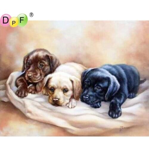 DPF Round Diamond Painting three puppies sleeping DIY Gift 5D full Diamond Embroidery Magic Cube Cross Stitch craft Mosaic Decor