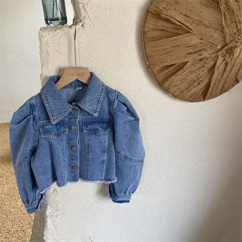 2021 Girls Puff Sleeve Denim Coat Full Sleeve Autumn Fashion Girls Jacket Kids Clothes 2-8 years