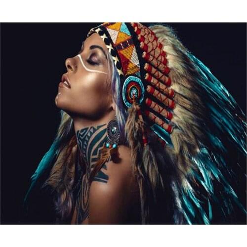 Tribal indian woman 5D Diy Diamond Painting Full Square Round Diamond Embroidery Pictures of Rhinestones Diamond Mosaic ZP-2173