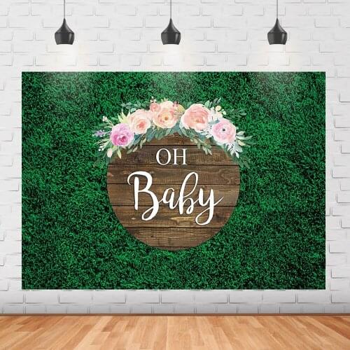Oh baby green grass wall background newborn birthday baby shower party grass photography portrait photo studio props