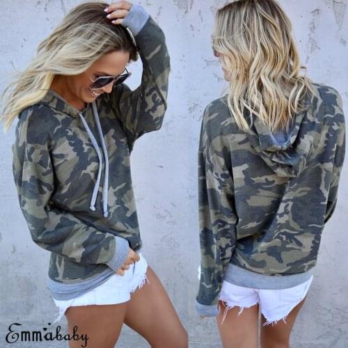 Hirigin Women Ladies Long Sleeve Camouflage Hooded Tops Casual Sweatshirt Pullover Plus Size 2XL