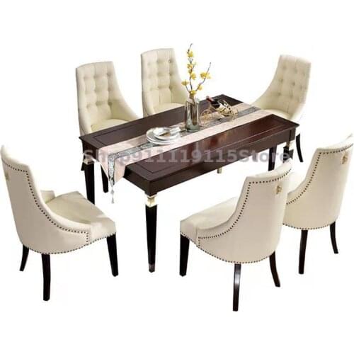 Customized New Classic American Light Luxury Dining Chair One Table Six Chair Combination Modern Simple Small House Solid Wood D