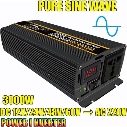 1300W 2600 Watt Pure Sine Wave Inverter 12V 24V 48V 60V DC To 220V AC, Car Power Invert Surge Power Converter For Solar System