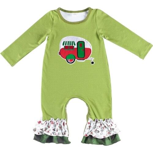 Kaiya Angel 2018 Baby Girls Ruffles Clothes Long Sleeve Autumn Winter Style Romper Green Botton Black Dot Toddler Boys One Piece