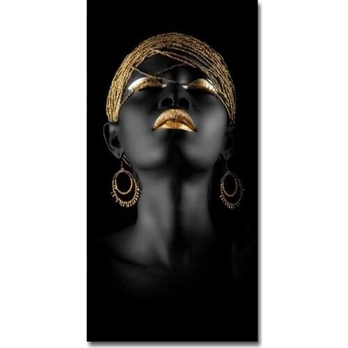 Black Woman Canvas Painting Wall Art Posters Makeup Gold and Black Nude Art Scandinavian Cuadros Picture for Living Room Decor