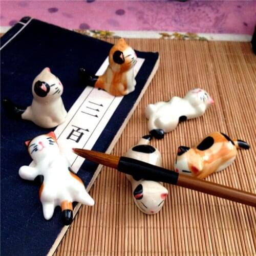 6pcs/set Ceramic Lazy Cat Chopstick Rest Holder Chopsticks Stand Chopsticks Support Japanese Style Pen Shelf Kitchen Tableware