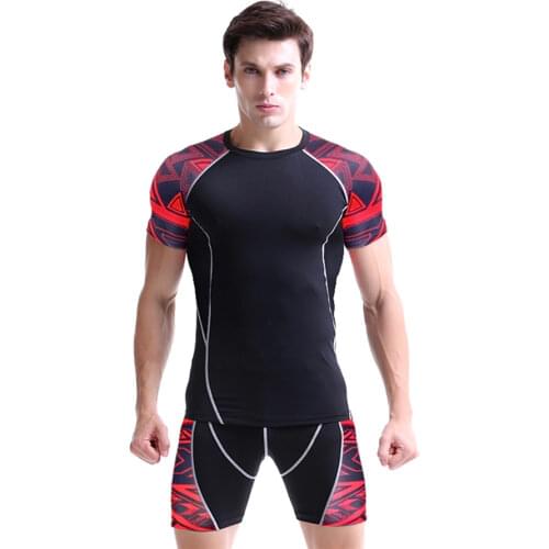 AYJK7 MMA Compression Sport Suit Men Sportswear Tracksuit Short Sleeve Running T Shirt Shorts Suits Jogging Sets Fitness