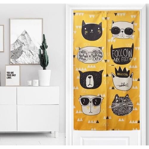 Korean style Creative lovely Cat Cartoon pattern Door Curtain Linen Tapestry Study Bedroom Home Decor Bedroom Kitchen Curtain