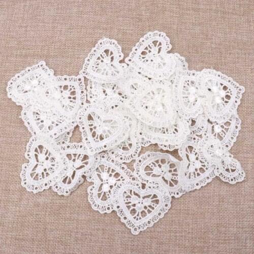 30pcs/lot Heart Lace Fabric Applique Mesh Trim Garment Accessories Sew On Guipure Lace Fabric Decoration 4.9x5.3cm