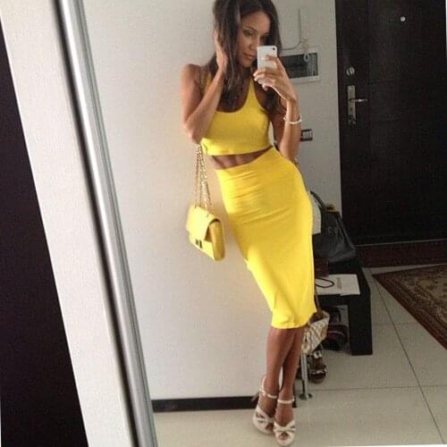 Summer New Outdoor Fashion Womens Commuter Vest Skirt Bright yellow two-piece skirt