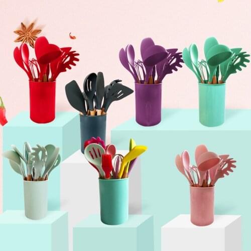 12pcs Silicone Kitchenware Cooking Utensils Set Heat Resistant Kitchen Non-Stick Cooking Utensils Baking Tools with Storage Box