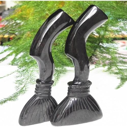 Natural Obsidian Crystal magic Broom Quartz Scopa Silver Xaga Gem Stone Whisk Healing Love Gift 1pcs