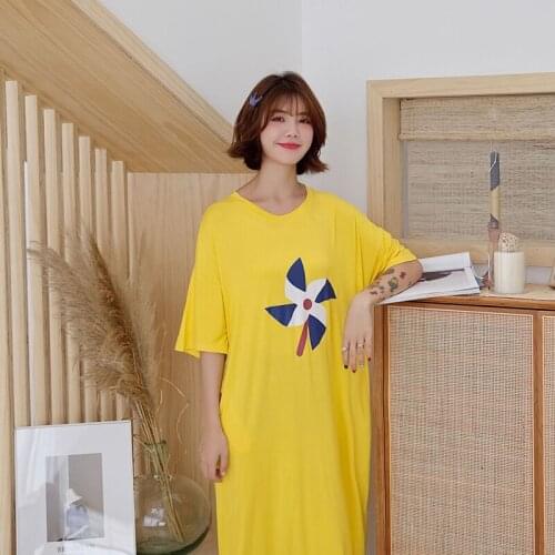 Nightdress New Spring Summer Modal Nightdress Oversized pijama Korean Home Service Pregnant Women Yellow Nightgown bathrobe