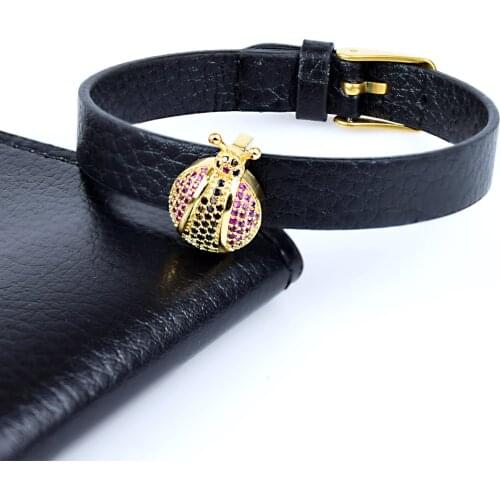 2020 New Fashion Ladybug Zircon Charm Bracelet Shiny Seven Star Ladybug with Leather Bracelet for Male Women Jewelry Gift