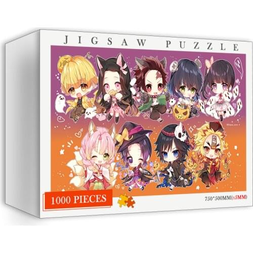 Kimetsu No Yaiba Jigsaw Puzzles 1000 Pieces Japanese Anime Cartoon Demon Slayer 1000 Piece Wooden Puzzle Adults Educational Toys