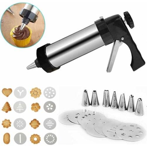Stainless Steel Cookie Press Gun Kit for DIY Biscuit Cookie Making and Cake Icing Decorating