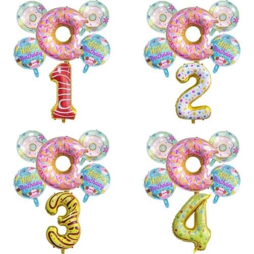 Donut Aluminum Film Balloon Baby Birthday Party Decoration 32inch Digital Candy Inflatable Birthday Gift Childrens Products