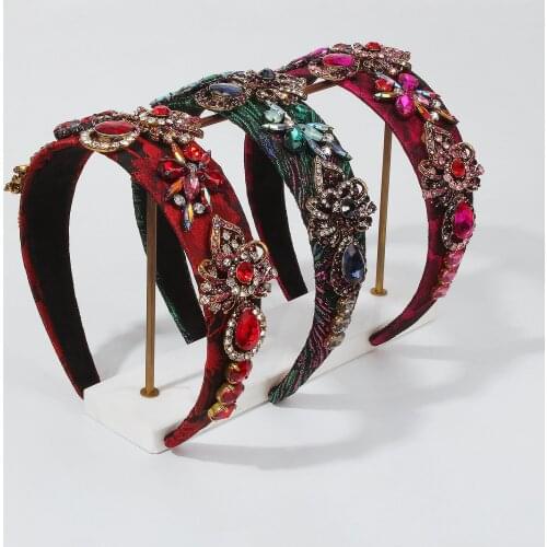 2021 New Fashion Womens Exquisite Rhinestone Multicolor Geometric Embroidery Headband Hair Accessories Wholesale Jewelry Gifts