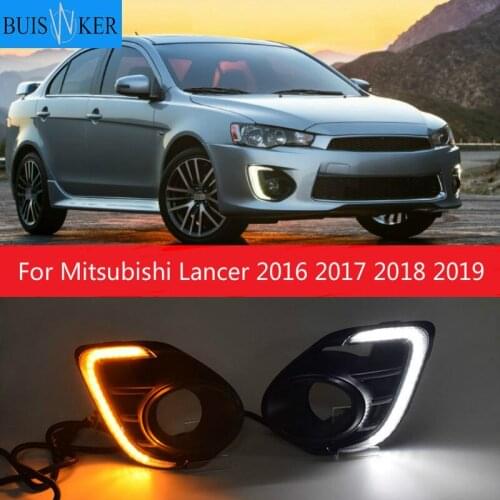 1Pair Fog lamp For Mitsubishi Lancer 2016 2017 2018 2019 12V LED Daytime Running Light DRL Lamp with yellow signal