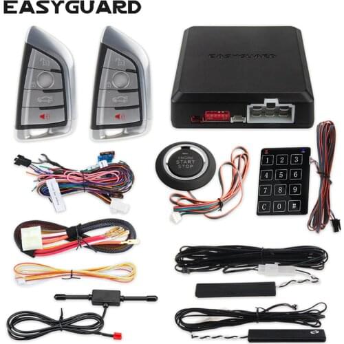 Easyguard Smart key keyless go car alarm system remote engine start push button start touch password entry DC12V security alram