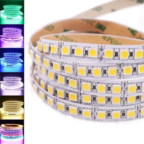 RGB LED Strip 12V 24V 5050 120Leds/m White/Warm White 60 leds Flexible Ribbon LED Light Strip 5m/lot