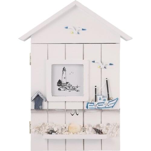 Mediterranean Style House Shape Wooden Key Box Wall Hanging Keys Holder Storage Box Organizer Pendants Ornaments Crafts Home