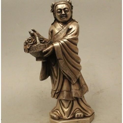 10" Chinese Myth Folk Feng Shui Silver Eight Immortals Lan Cai He Statue