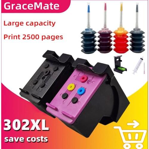 GraceMate remanufactured 302XL Replacement for HP 302 HP302 XL Ink Cartridge CISS for Deskjet 1110 1111 1112 2130 2131 printer
