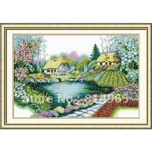 Embroidery Package 3 Pieces (1 lot=3 pieces)-5-15Business Days Top-Grade Scenery Tree Mount Water Hovel Flowers Cross Stitch