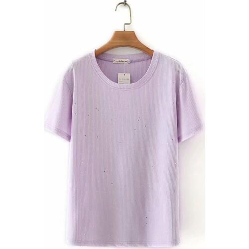 Plus size O neck short sleeve sequined women t shirts 2021 new summer casual solid color ladies soft tshirts female tops