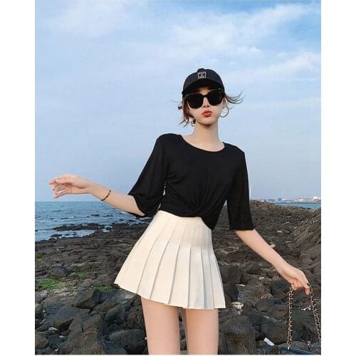 Women Fashion Spring Summer high waist pleated skirt plaid skirt kawaii Female Skirts versatile high waist A-line skirt