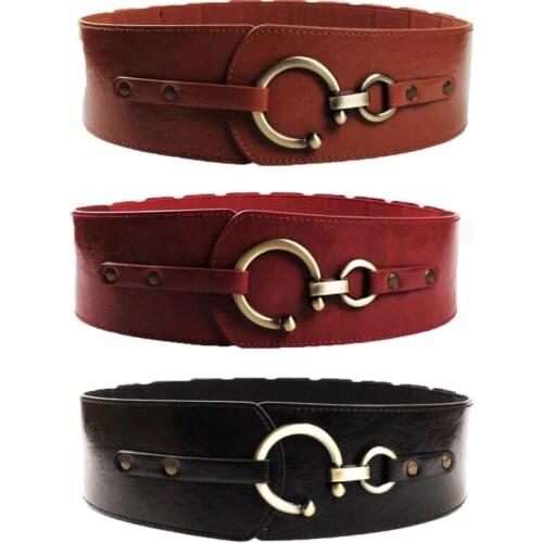 Womens Wide Belt Elastic Semi-circular Buckle Stretch Corset Cinch Waistband PU Leather Waist Belts Women Dress Pants Female