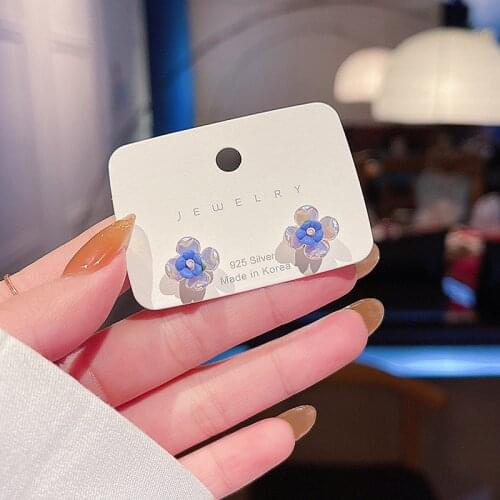 2021 New Design Blue Gradient Flower Cute Stud Earrings Tide Simple and Compact Temperament Fashion Atmosphere Earrings Women