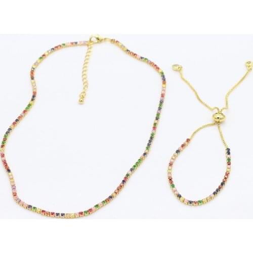 Elegant Gold Filled Rainbow CZ Choker Necklace Mini Colorful Crystal Short Wedding Necklace for Women Charm Fashion Jewelry