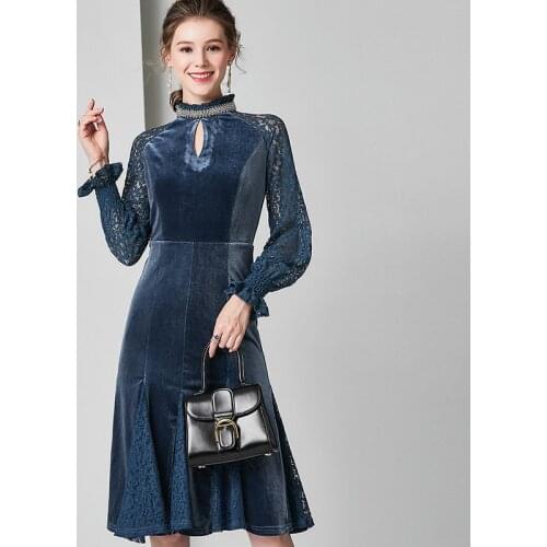 Blue lace velvet floral maxi dress women robe femme 2020 summer long work boho beach office sexy party luxury dresses plus size