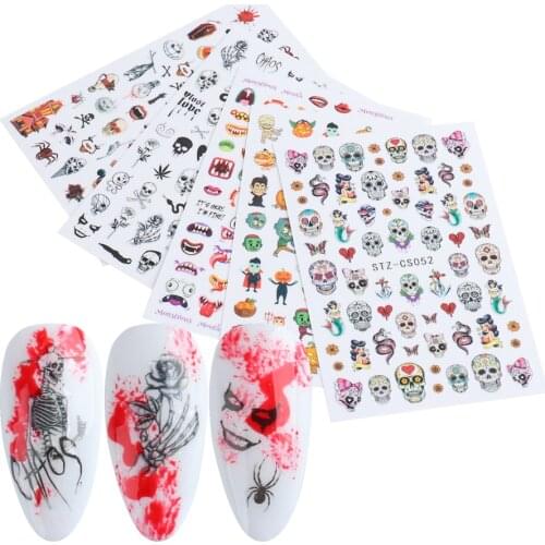 1PCS Skull Bone 3D Stickers to Nails Halloween Glue Sliders Rose Anime Autumn Leaves Decals Nail Art Decorations LASTZCS050-057