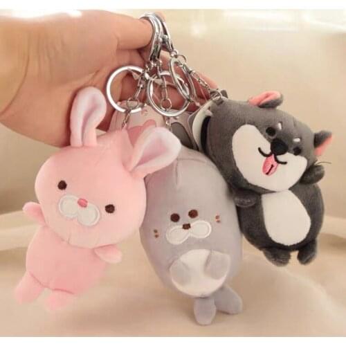 11cm/Plush cat/panda/bear keyring mobile phone accessory bag keychain car pendant soft doll small gifts boyfriends girlfriends
