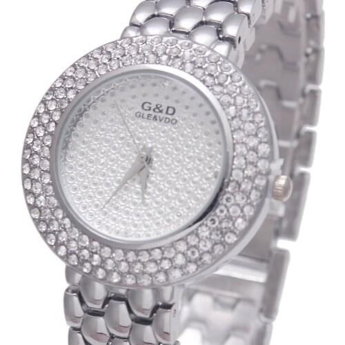 2017 Brand New G&D Luxury Womens Quartz Wristwatch Stainless Steel Relojes Mujer Fashion Silver Ladys Bracelet Watch Crystal