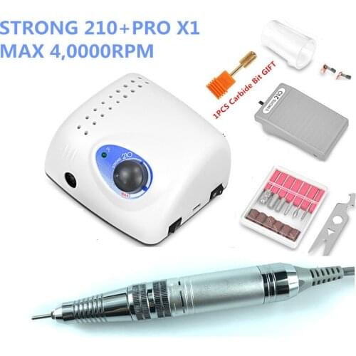 2019 NEW STRONG 210 control box 40000rpm Handpiece PRO X1 105 105L 65W Nail Drills Manicure Machine Pedicure Electric File Bits