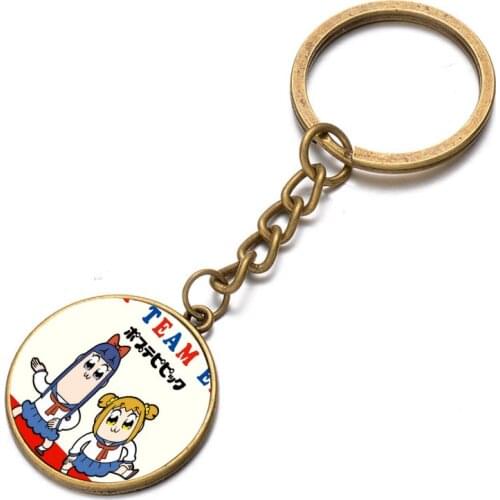 Anime POP TEAM EPIC Keychain Bronze Silver black Glass Dome Key Chain Bag Charm Pendant Holder Kids boy girl Gift key ring