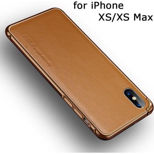 Aluminum Alloy Bumper for iPhone XS Case Genuine Leather Back Skin Cover for iPhone XS Max Free Tempered Glass Screen Protector