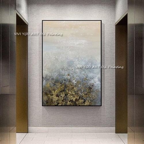 Large White Gold Grey Oil Style wall art Canvas Painting Abstract Hand painted Picture for Living Room Morden Home Decoration