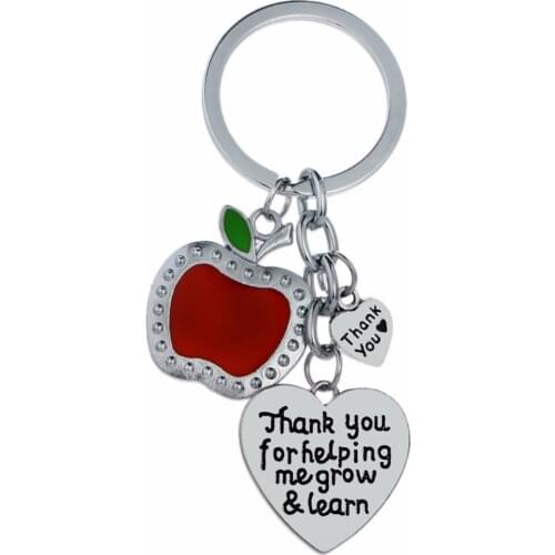 Apple Love Heart Charms Keychain Thank You For Helping Me Grow&Learn Keyring Teachers Key Chain Ring Holder Gift Teacher Jewelry