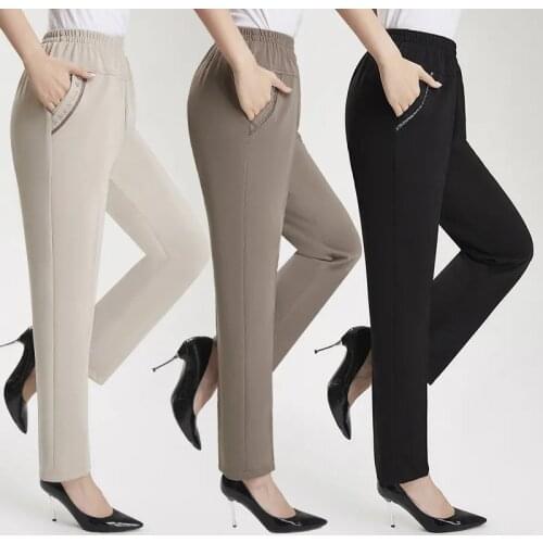 Middle Aged And Old Women Summer Pant Thin Elastic Waist Loose Straight Pants Mother Long Casual Trousers Plus Size XL-6XL W2325