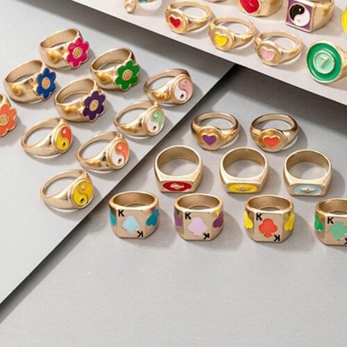 Coloorful Mushroom Moon Ring for Women Men New Fashion Heart Geoemtric Dripping Oil Party Jewelry Accessories Anillo