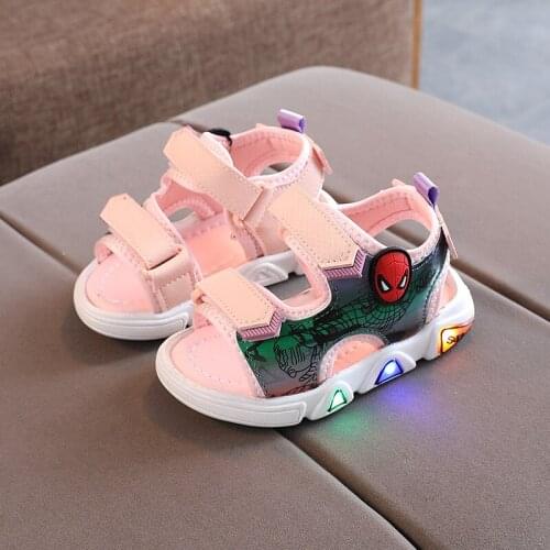 Disney Summer Kids Sandals Fashion Baby Girls Boys Spiderman Led Light Luminous Sport Sandals Unisex Children Shoes