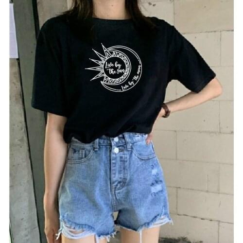 Live By The Sun T Shirt Women Short Sleeve Tshirts Cotton Women O-neck Loose Tee Shirt Femme Black White Camisetas Mujer Tops