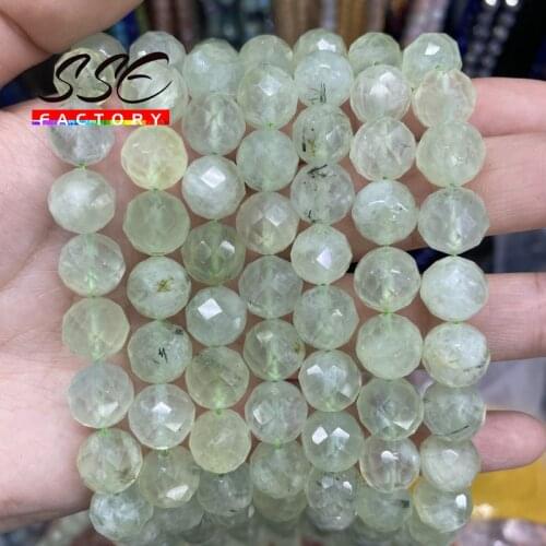 Faceted Natural Gem Prehnites Stone Beads Round Loose Spacer Beads For DIY Jewelry Making Bracelets Accessories 15'' 6 8 10 mm